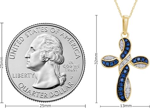 AFFY Round Simulated Blue Sapphire & White Cubic Zirconia Cross Pendant Necklace in 14k Gold Over Sterling Silver 18" Chain in Saudi Arabia