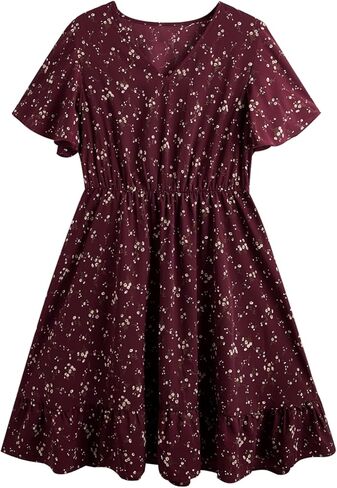 Floerns Women's Plus Size Boho Floral Wrap V Neck Short Sleeve A Line Dress in Saudi Arabia
