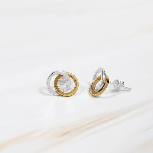 Hoops & Loops 925 Sterling Silver Double Interlocking Circles Dainty Polished Stud Earrings for Women and Teen Girls in Saudi Arabia