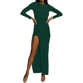 LYANER Women's Mock Neck Long Sleeve Slit Split Hem Cocktail Party Long Dress Black Small in Saudi Arabia