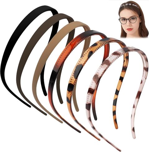TOBATOBA 6Pcs Flex No Pressure Headbands No Headache Headbands for Women with Glasses, Comfortable Plastic Headbands with Teeth, Fashion Skinny Headbands Non Slip, Hair Accessories for Women Girls in Kuwait