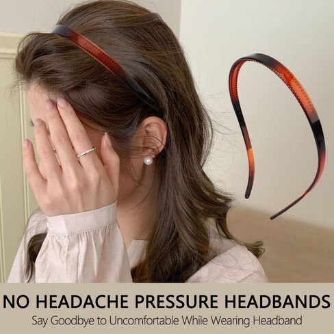 TOBATOBA 6Pcs Flex No Pressure Headbands No Headache Headbands for Women with Glasses, Comfortable Plastic Headbands with Teeth, Fashion Skinny Headbands Non Slip, Hair Accessories for Women Girls in Kuwait