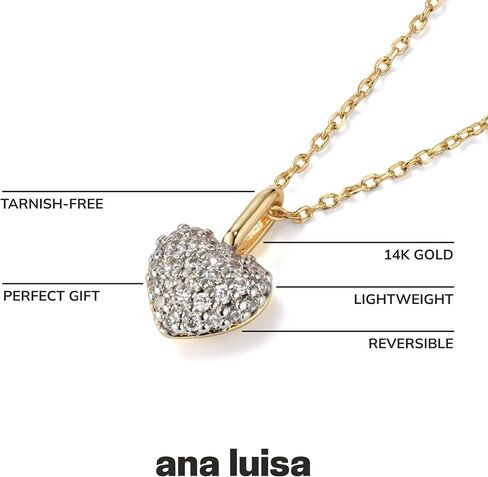 Ana Luisa Puffed Heart Necklace - Lev | 14K Gold Plated Heart Chain + Charm | Hypoallergenic, Water-Resistant & Tarnish-Free Necklace | Gold Chain Pendant Necklace | Adjustable Chain Length in Saudi Arabia