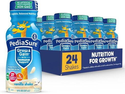 PediaSure Grow & Gain with Immune Support, Kids Protein Shake, 27 Vitamins and Minerals, 7g Protein, Helps Kids Catch Up On Growth, Non-GMO, Gluten-Free, Vanilla, 8 Fl Oz (Pack of 24) in Saudi Arabia