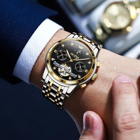 OLEVS Watches for Men Automatic Skeleton 5 Hands Mechanical Luxury Watch Classic Calendar Stainless Steel Waterproof Mens Wrist Watch in Kuwait