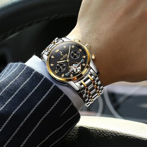 OLEVS Watches for Men Automatic Skeleton 5 Hands Mechanical Luxury Watch Classic Calendar Stainless Steel Waterproof Mens Wrist Watch in Kuwait