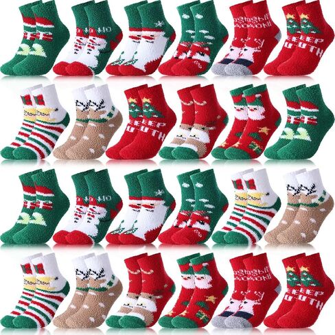 Ramede 24 Pairs Christmas Fuzzy Socks Cute Pattern Soft Christmas Socks Winter Warm Xmas Socks Plush Fluffy Womens Slipper Socks for Women Gift in Kuwait