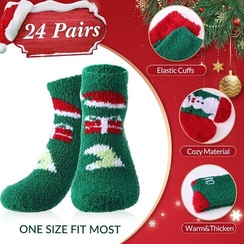 Ramede 24 Pairs Christmas Fuzzy Socks Cute Pattern Soft Christmas Socks Winter Warm Xmas Socks Plush Fluffy Womens Slipper Socks for Women Gift in Kuwait