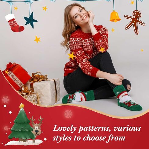 Ramede 24 Pairs Christmas Fuzzy Socks Cute Pattern Soft Christmas Socks Winter Warm Xmas Socks Plush Fluffy Womens Slipper Socks for Women Gift in Kuwait