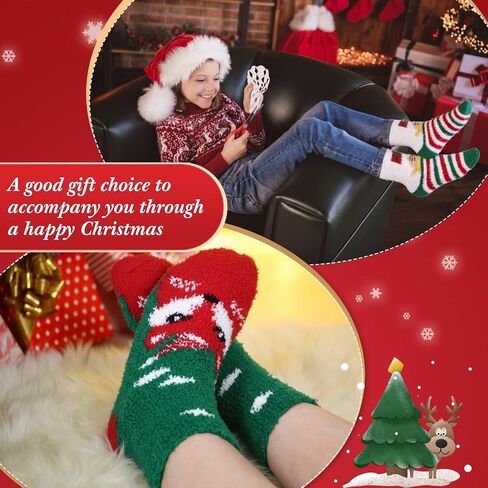 Ramede 24 Pairs Christmas Fuzzy Socks Cute Pattern Soft Christmas Socks Winter Warm Xmas Socks Plush Fluffy Womens Slipper Socks for Women Gift in Kuwait