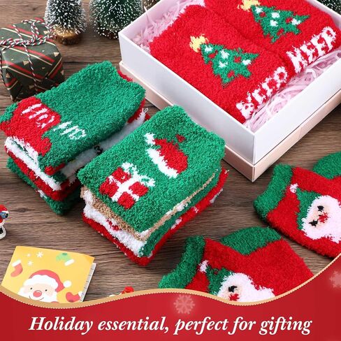 Ramede 24 Pairs Christmas Fuzzy Socks Cute Pattern Soft Christmas Socks Winter Warm Xmas Socks Plush Fluffy Womens Slipper Socks for Women Gift in Kuwait