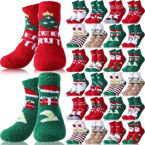 Ramede 24 Pairs Christmas Fuzzy Socks Cute Pattern Soft Christmas Socks Winter Warm Xmas Socks Plush Fluffy Womens Slipper Socks for Women Gift in Kuwait