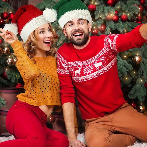Liitrsh 6 Pcs Christmas Hat Knit Santa Hat Winter Knitted Striped Elf Beanie for Adults Teens Kids Chunky Warm Snow Wool Women Men's Hats and Caps Bulk for Holiday Costume, 6 Style in Saudi Arabia