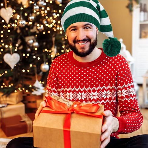 Liitrsh 6 Pcs Christmas Hat Knit Santa Hat Winter Knitted Striped Elf Beanie for Adults Teens Kids Chunky Warm Snow Wool Women Men's Hats and Caps Bulk for Holiday Costume, 6 Style in Saudi Arabia