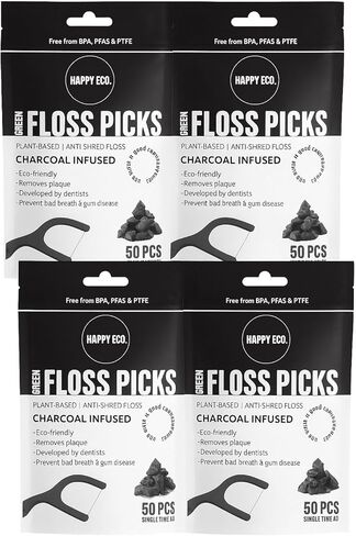 Floss Picks Biodegradable (100pcs) - Natural Dental Floss Picks, Vegan, Sustainable, Reusable, Shred Resistant and Nontoxic Plant-Based Material - Single Thread Mint in Saudi Arabia