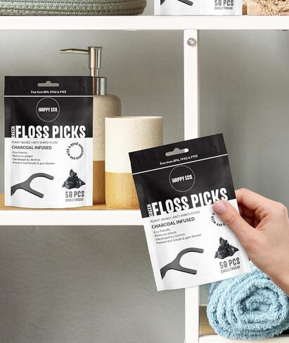 Floss Picks Biodegradable (100pcs) - Natural Dental Floss Picks, Vegan, Sustainable, Reusable, Shred Resistant and Nontoxic Plant-Based Material - Single Thread Mint in Saudi Arabia