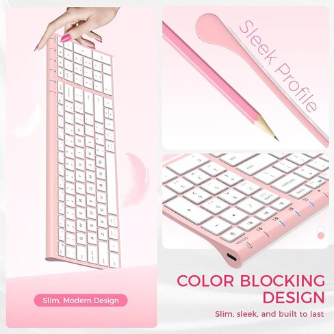 لوحة مفاتيح بلوتوث iClever BK10، لوحة مفاتيح متعددة الأجهزة قابلة لإعادة الشحن، بلوتوث 5.1 مع لوحة أرقام، تصميم مريح، لوحة مفاتيح ثابتة كاملة الحجم لأجهزة iPad وiPhone وMac وiOS وAndroid وWindows in Kuwait