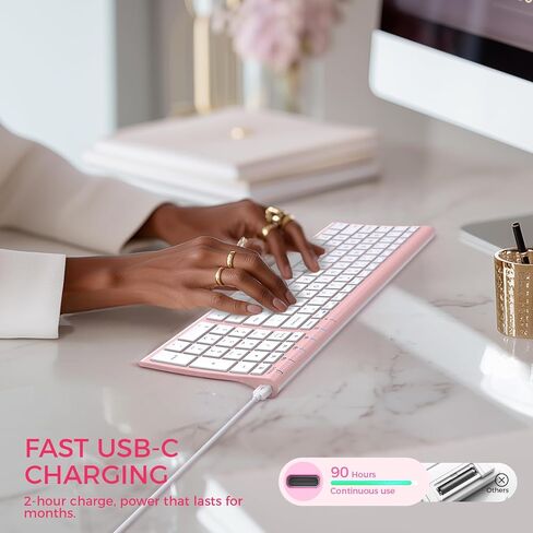 لوحة مفاتيح بلوتوث iClever BK10، لوحة مفاتيح متعددة الأجهزة قابلة لإعادة الشحن، بلوتوث 5.1 مع لوحة أرقام، تصميم مريح، لوحة مفاتيح ثابتة كاملة الحجم لأجهزة iPad وiPhone وMac وiOS وAndroid وWindows in Kuwait