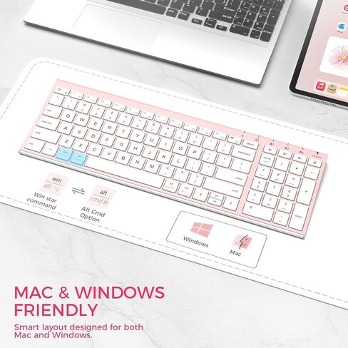 لوحة مفاتيح بلوتوث iClever BK10، لوحة مفاتيح متعددة الأجهزة قابلة لإعادة الشحن، بلوتوث 5.1 مع لوحة أرقام، تصميم مريح، لوحة مفاتيح ثابتة كاملة الحجم لأجهزة iPad وiPhone وMac وiOS وAndroid وWindows in Kuwait