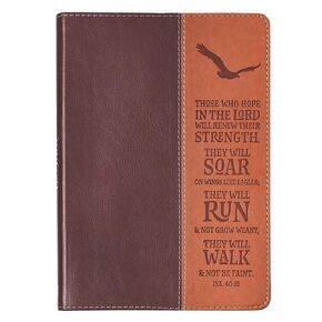 Christian Art Gifts Classic Journal Wings Like Eagles Isaiah 40:31 Bible Verse, Inspirational Scripture Notebook, Ribbon Marker, Two Tone Brown Faux Leather Flexcover, 336 Ruled Pages