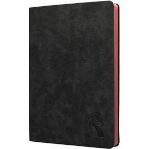 دفتر ملاحظات LeStallion أسود لطيف مسطر - غلاف ناعم مجلة من الجلد الصناعي - ورق كتابة ممتاز 120 جرام في المتر المربع - 200 صفحة مرقمة - A5 مبطنة بمجلة سوداء عالية الجودة - مجلة جلدية سوداء للرجال والنساء