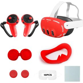 MEGREZ VR Silicone Cover Set Compatible with Oculus/Meta Quest 3, Quest 3 Accessories Protective Cover Includes Face Cover, Headset Shell Cover, Protective Lens Cover, Controller Grips, Black