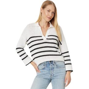 Lilla P Textured Stripe Polo Sweater White/Black LG