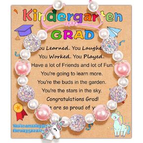 Parma77 2024 Kindergarten/Preschool Graduation Gifts for Girls, Adjustable Unicorn Girls Bracelet with Pearl & Rhinestone Ball, Graduation Gifts for Kindergarten Students Daughter Granddaughter Niece