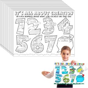 36 Pcs Sunday School Crafts for Kids Color Your Own It's All About Creation Posters, Christian Church School Coloring Posters Fun Religious Crafts for Home Christmas Party Activities