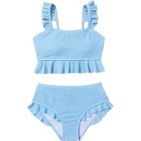 Floerns Girl's 2 Piece Bathing Suit Ruffle Trim Summer Bikini Swimsuit