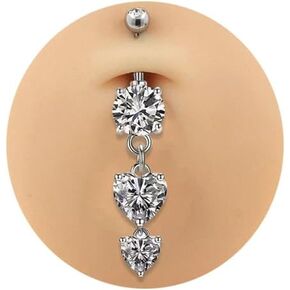 NORLSO Belly Button Rings for Women Stainless Steel Heart Belly Rings Hypoallergenic Cubic Zirconia Body Piercing Jewelry for Women Girls Gifts.