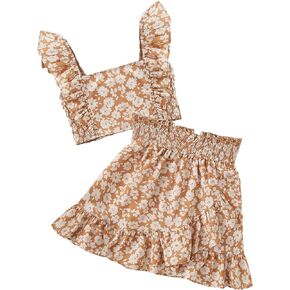Verdusa Girl's 2 Piece Floral Print Tank Top with Ruffle Hem Skirt Casual Outfits