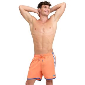 ARENA Men's Icons Team Stripe Beach Short Boxers Swimming Bermuda with Mesh Inner Brief, Back Pocket, Pool Beach Vacation