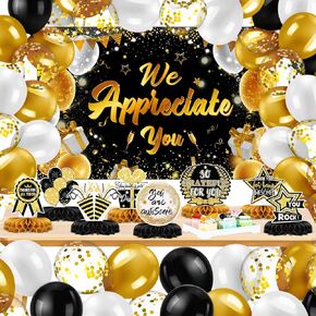 Jetec We Appreciate You Decorations Employee Appreciation Party Decor We Appreciate You Banner Backdrop Thank You Tables Decorations Honeycomb and Balloons for Employee Teachers (Colorful)