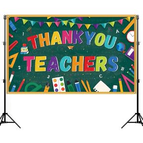 Thank You Teachers Photo Booth Backdrop Teachers' Day Indoor Outdoor Party School Classroom Bulletin Board Home Office Wall Background Decoration (5.9×3.6ft)