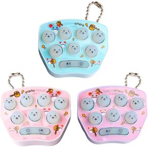 Opexicos 3Pcs Pink Blue Purple Mini Fidget Whack a Mole Game Decompression Keychain