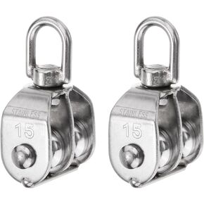 uxcell 2pcs M50 Double Pulley Block, Stainless Steel Swivel Rigging Lifting Wheel Fixed Pulley, Crane Hanging Wire Towing Wheel, Rope Cable Pulley Roller