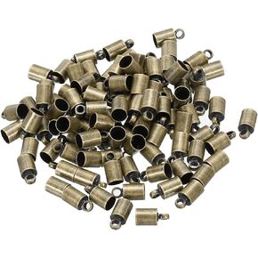 PATIKIL 100Pcs Cord End Caps 4mm End Cap Barrel Beads Kumihimo End Caps Brass for Leather Cord, Tassels, Jewelry Making 4.5mm Length Copper Tone