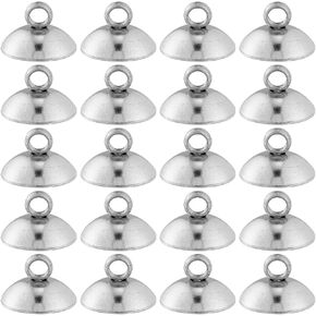 SUNNYCLUE 1 Box 100Pcs Bead Bail Cap Bead Caps with Loop Bead Caps Bails Pendant Bails Gold 304 Stainless Steel Round Bails Clasp Pearl Pendant Connector for Jewelry Making Accessories DIY Supplies