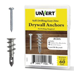 #8 Drywall Anchors and Screws Kit, Zinc Dry Wall Anchors for Drywall Heavy Duty, Wall Anchors and Screws Self Drilling Drywall Anchor. Sheetrock Anchors No Pre Drill Hole Required (5 Pack)