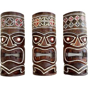 OMA Set of (3) Wooden Hand Crafted African Decorative Masks For Good Fortune And Luck Tiki Mask Home Decor Gift 12" High
