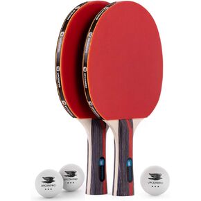 UPCONPRO Professional Ping Pong Paddle Set - 2 Pack Premium Table Tennis Racket Set, 3 Professional Game Balls, Training Recreational Racquet Kit, Durable Handle Sturdy Rubber, Portable Carry Case Bag