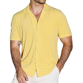 VATPAVE Mens Casual Summer Shirts Short Sleeve Button Down Shirts Fashion Textured Beach Hawaiian Shirts with Pocket