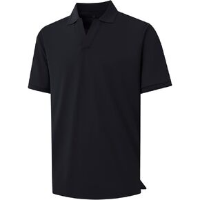 VEBOON Men's V Neck Polo Shirts Pique Short Sleeve Casual Fit Polo Shirt Moisture Wicking Soft Breathable Polo Shirt