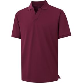VEBOON Men's V Neck Polo Shirts Pique Short Sleeve Casual Fit Polo Shirt Moisture Wicking Soft Breathable Polo Shirt