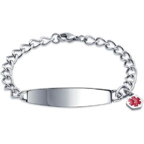 Bling Jewelry Identification Medical ID Bracelet Blank Miami Cuban Link Chain For Women Silver Tone Stainless Steel 7.5, 8 Inch