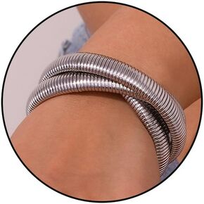 Chunky Gold Wrap Bracelet Triple Twisted Stretch Wide Bangle Bracelet Triple Cobra Bracelets Punk Laryering Bracelet Jewelry
