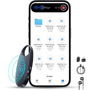 64GB Digital Voice Activated Recorder with Playback, 4-in-1 Mini Portable Audio Recorder with AI Noise Cancelling, Voice Magnetic Device for Lectures, Meetings