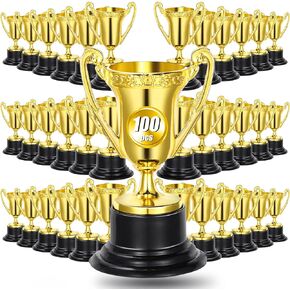 100 Pack Mini Trophies Gold Award Trophy Cups Bulk 3.4 Inch Plastic Trophy Achievement Prize Award for Kids Adults School Office Graduation Parties Sports Tournaments Competitions Party Favors Prop