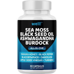 Sea Moss 3000, Black Seed Oil 2000, Ashwagandha 1000, Bladderwrack, Maca Turmeric - Manuka Honey, Dandelion & Black Pepper, Super Antioxidants Supplement